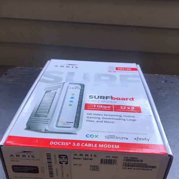ARRIS SURFboard 1 Gbps SB6190 White Cable Modem DOCSIS 3.0 32 x 8 Gigabit - Picture 4 of 9